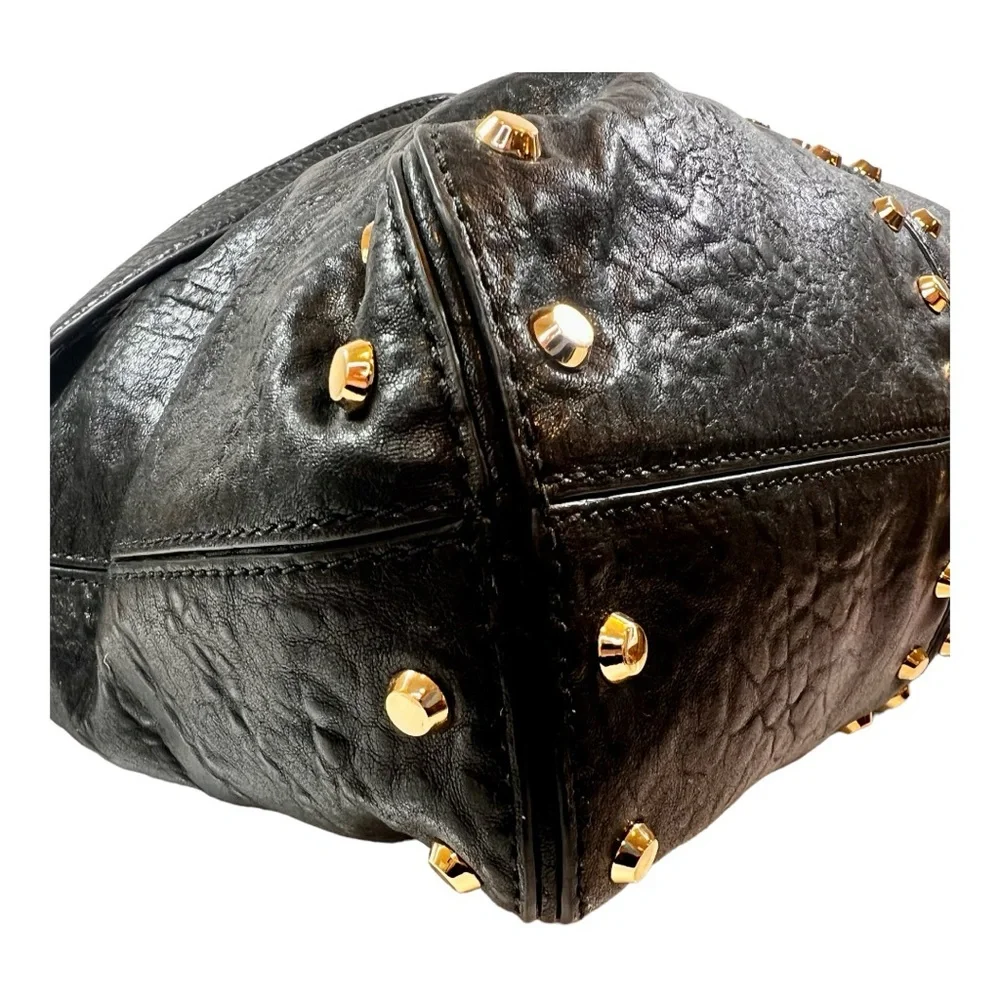 Michael Kors Vintage Black Leather With Gold Studs and Chain Crossbody EVC - Picture 10 of 15